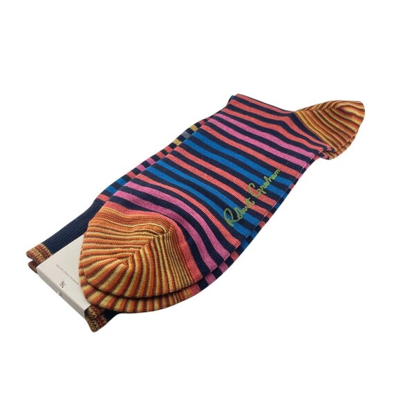 Robert Graham Mens Hillside Striped Crew Socks Navy Pima Cotton Blend - Picture 3 of 6